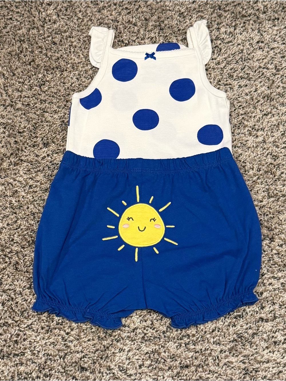 Carter's White & Blue Polka Dot Sun Romper